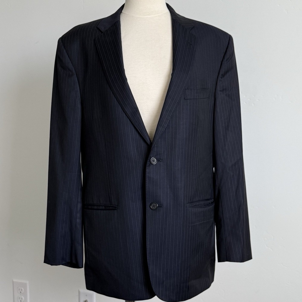 Jos A Bank Mens‎ 46R Wool Blazer Navy Pinstripe 2 Button Jacket business